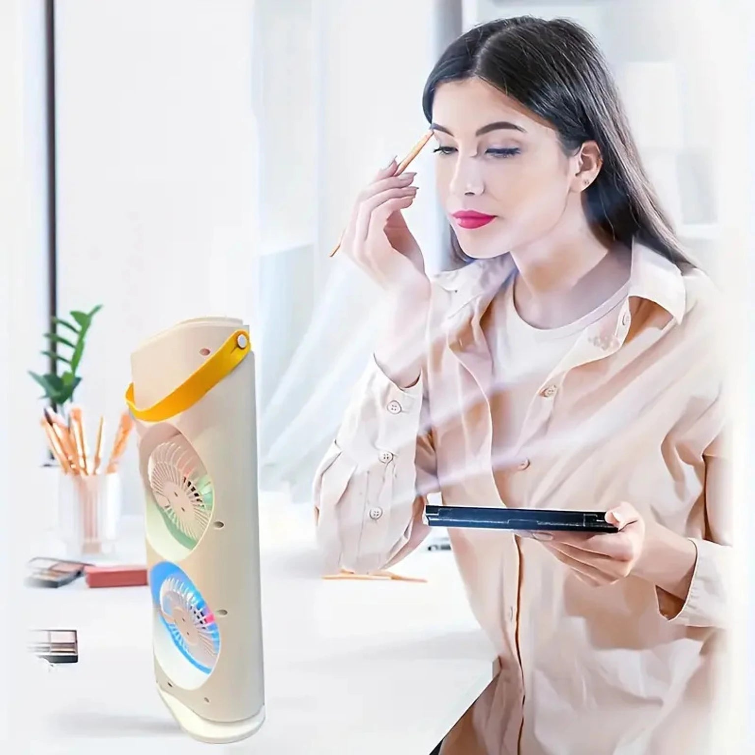 Portable Mist Fan with LED Light – Multicolour